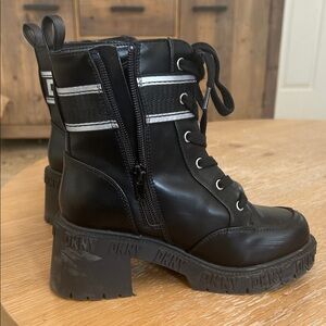 DKNY Black and White Combat Boots